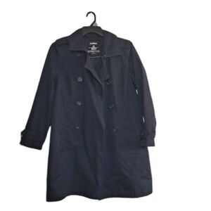 An L.L. Bean Women's Overcoat Navy Blue Raincoat Long Utility Jacket Sz M As-Is